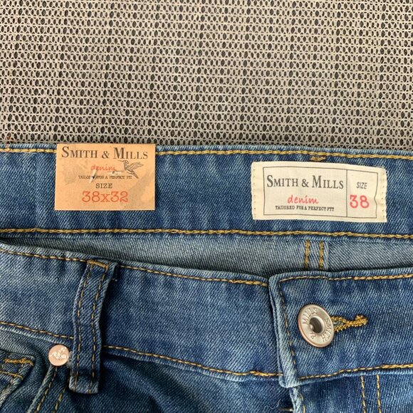 Smith & Mills Mens Size 38x32 Straight Fit Denim Jeans Light Wash Stretch - Picture 3 of 10